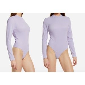 NEW TOPSHOP  Long Sleeve Women Lilac rib-knit Bodysuit TOP 96% Polyester Sz 8-10